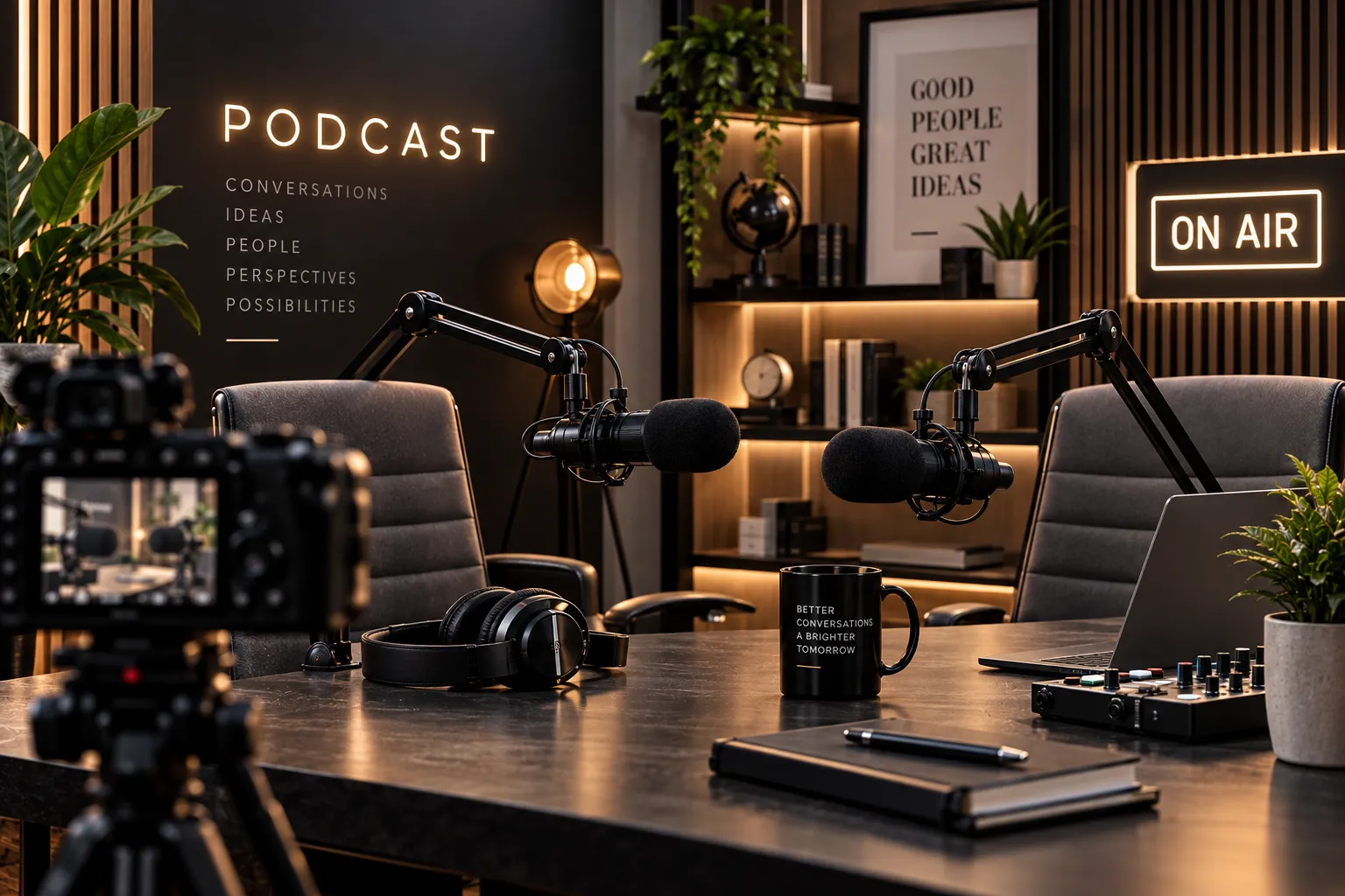 Podcast production studio setup